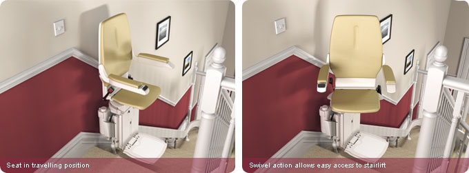 Curved stair lifts swivel seat